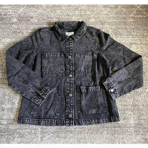 Old Navy Womens M Denim Jacket Black Buttons Crop Pockets NWT P7